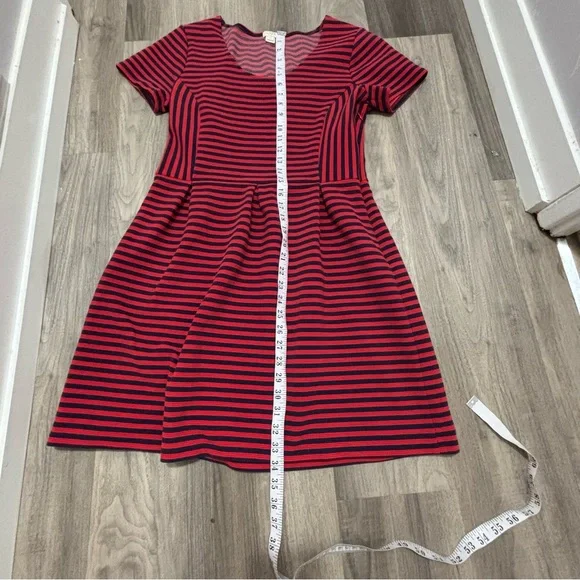J.Crew Red & black Striped Fit and Flare Dress Size 12 | Short Sleeve Casual - Picture 5 of 7